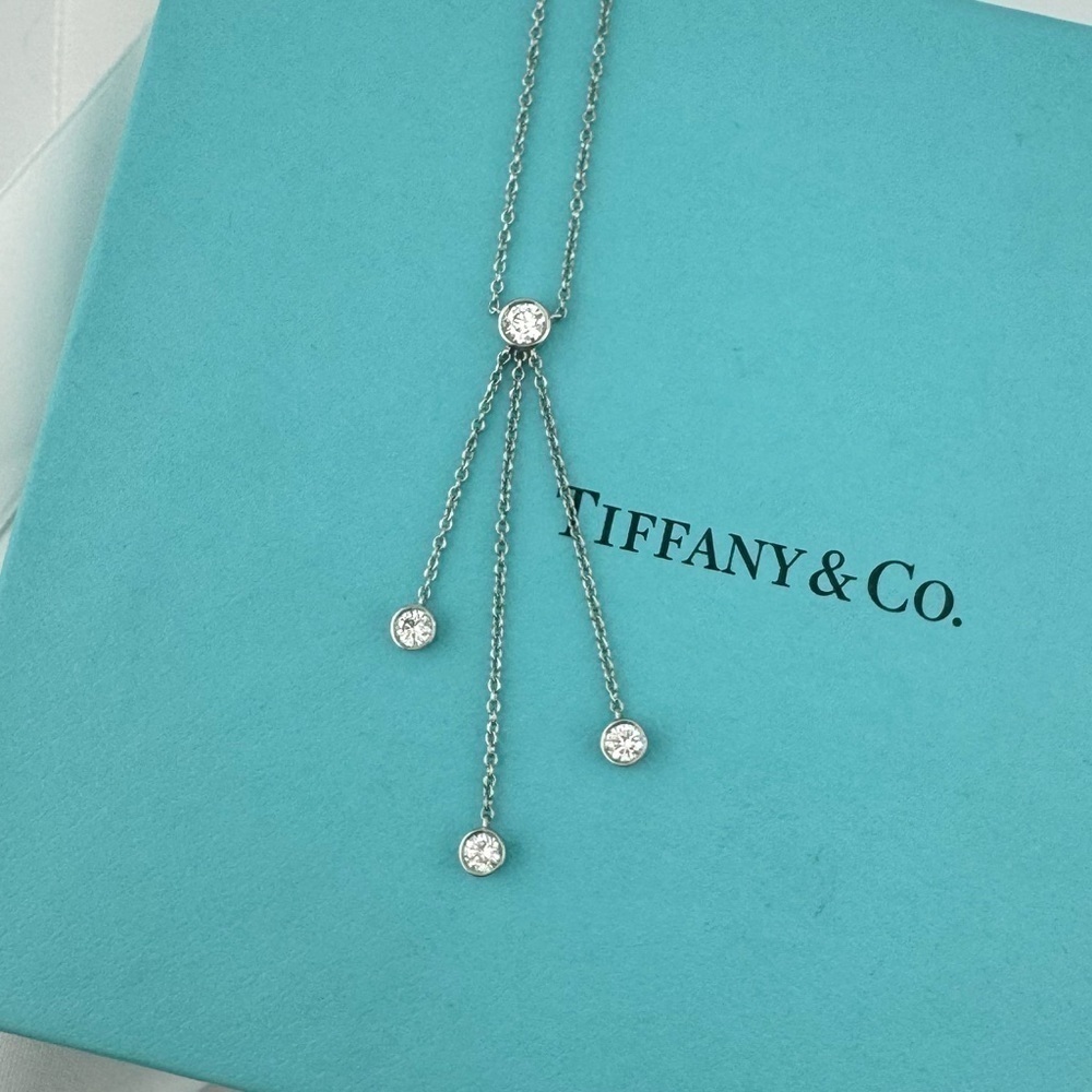 Tiffany & Co. Platinum Triple Diamond Drop Lavalier Necklace 16" 💎💎💎